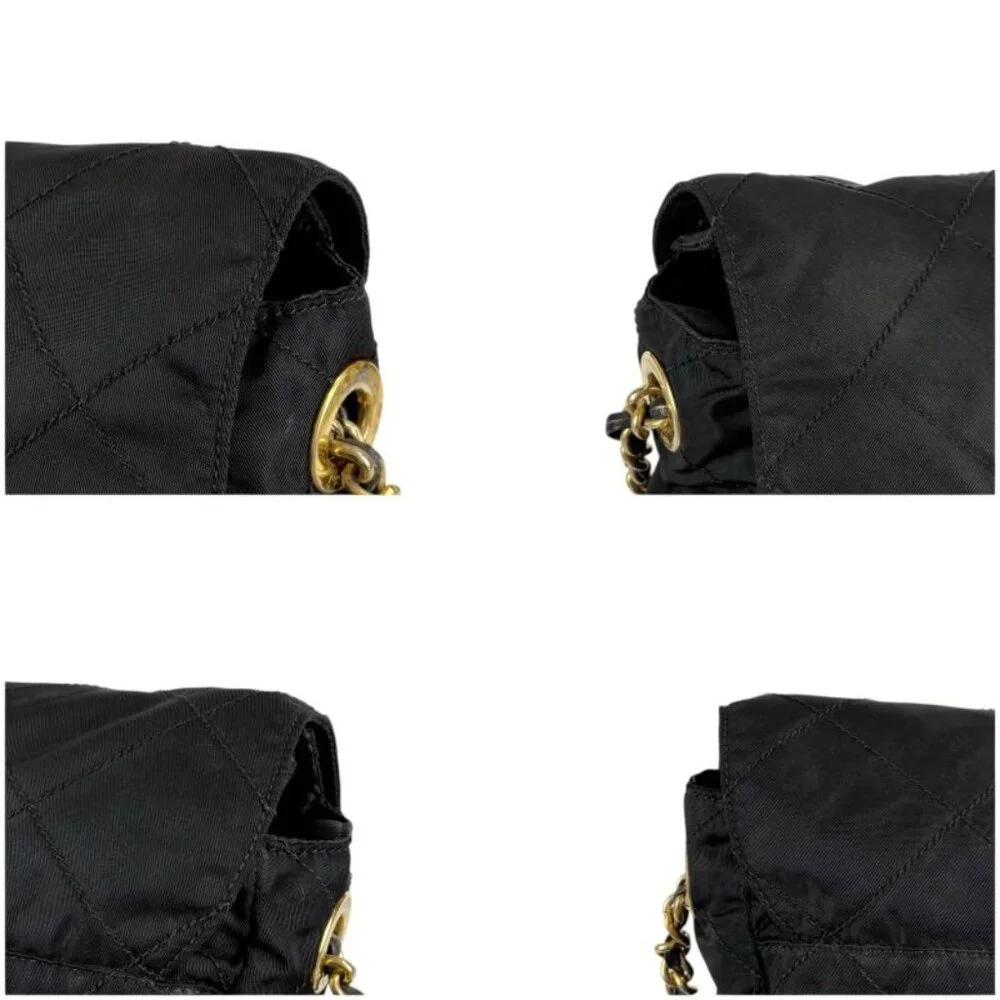 Prada Quilted Chain Shoulder Bag Triangle Logo Black Tessuto Nylon - Picture 7 of 10